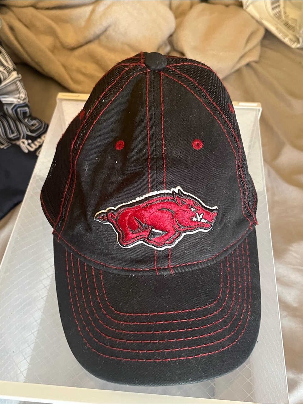 Unisex Black and Red Baseball Cap with Razorback Logo